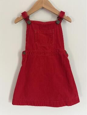 Hanna Andersson Red Corduroy Overall Jumper Dress, Size 90 (3T)